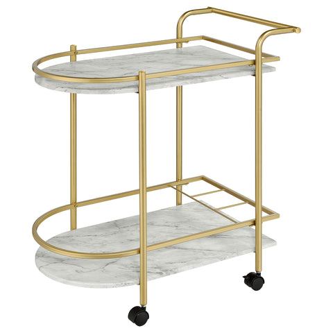 Fitzroy 2-tier Faux Marble Shelf Metal Bar Cart GoldGold