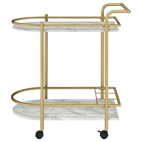 Fitzroy 2-tier Faux Marble Shelf Metal Bar Cart GoldGold