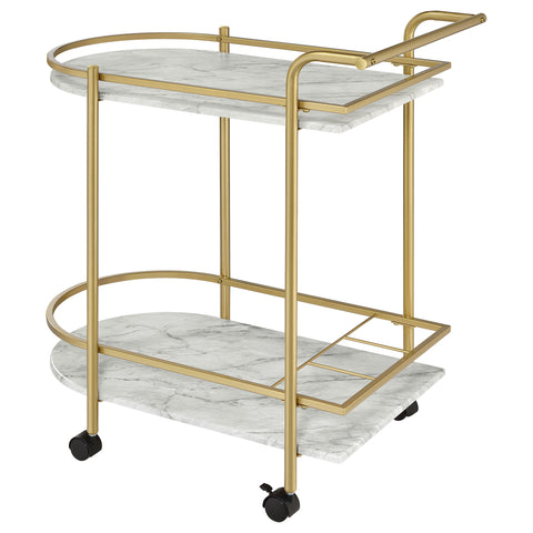 Fitzroy 2-tier Faux Marble Shelf Metal Bar Cart GoldGold