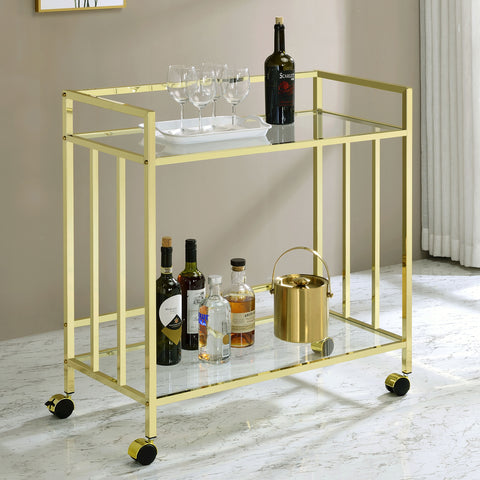 Simeon 2-tier Rectangular Glass Shelf Metal Bar Cart BrassBrass