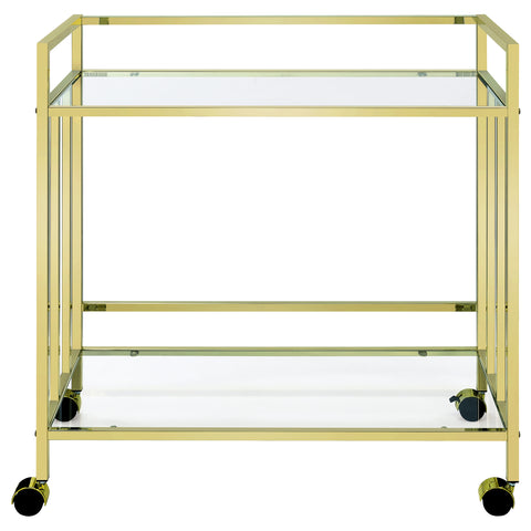 Simeon 2-tier Rectangular Glass Shelf Metal Bar Cart BrassBrass