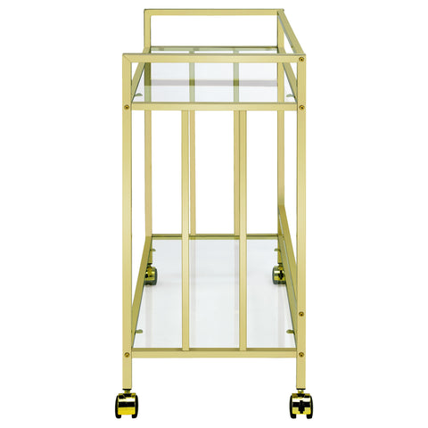 Simeon 2-tier Rectangular Glass Shelf Metal Bar Cart BrassBrass