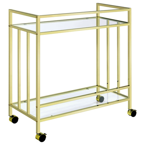 Simeon 2-tier Rectangular Glass Shelf Metal Bar Cart BrassBrass