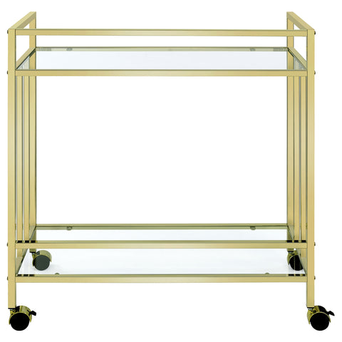 Simeon 2-tier Rectangular Glass Shelf Metal Bar Cart BrassBrass