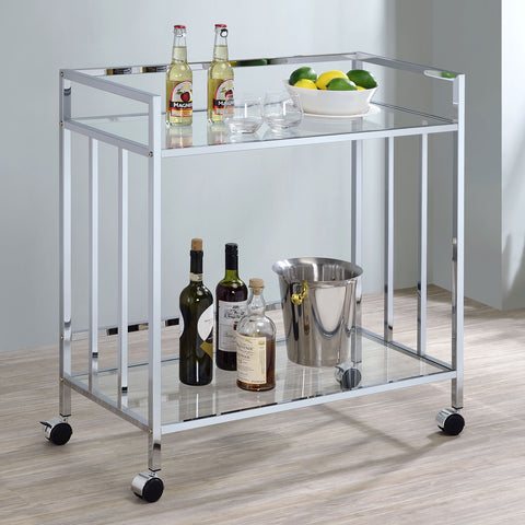 Simeon 2-tier Rectangular Glass Shelf Metal Bar Cart ChromeChrome