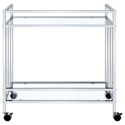 Simeon 2-tier Rectangular Glass Shelf Metal Bar Cart ChromeChrome