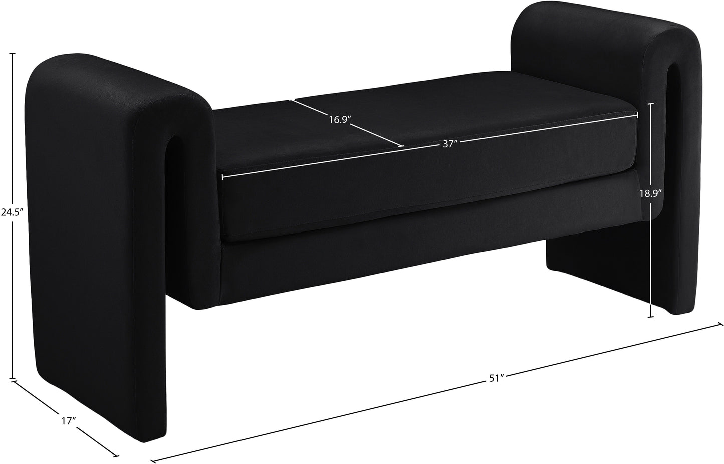 encore black velvet bench black