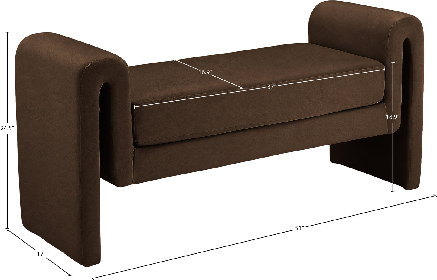 encore brown velvet bench brown