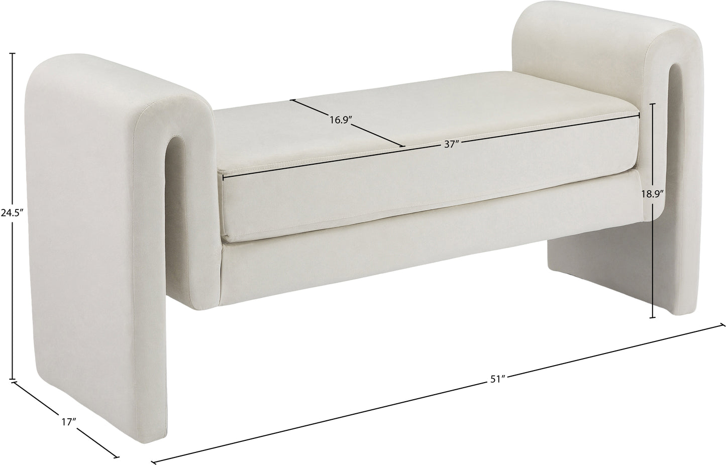 encore cream velvet bench cream