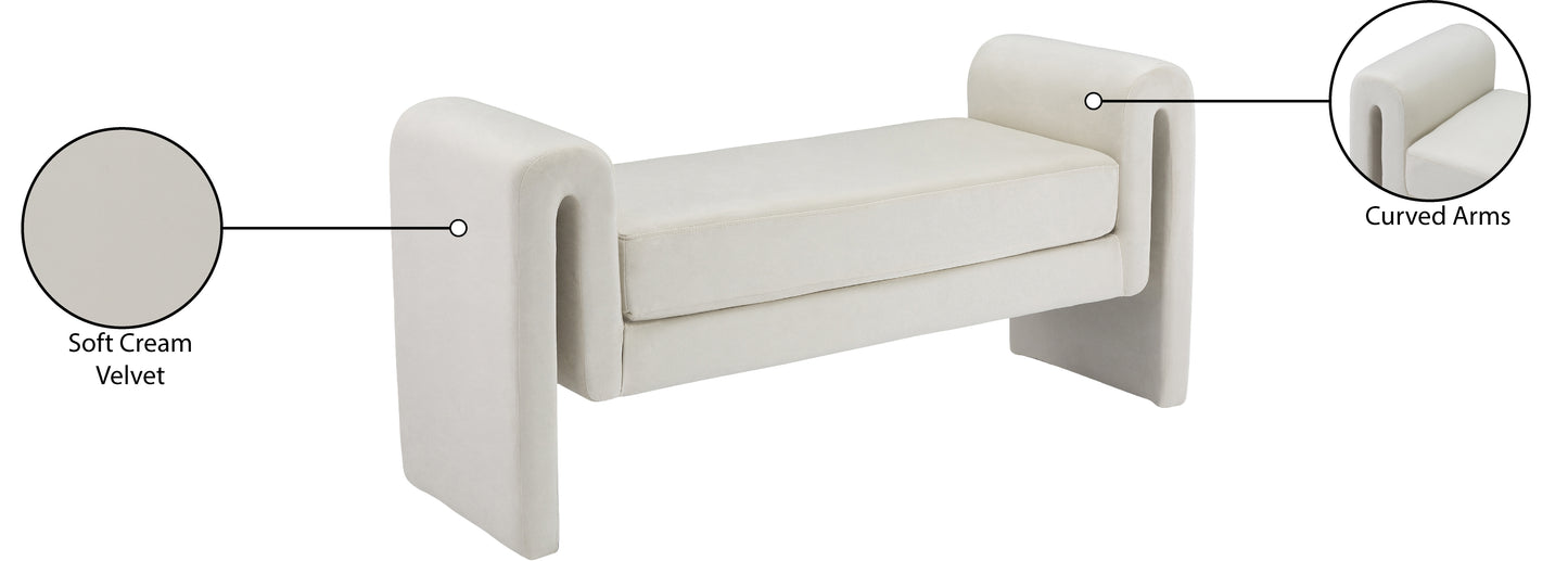 encore cream velvet bench cream