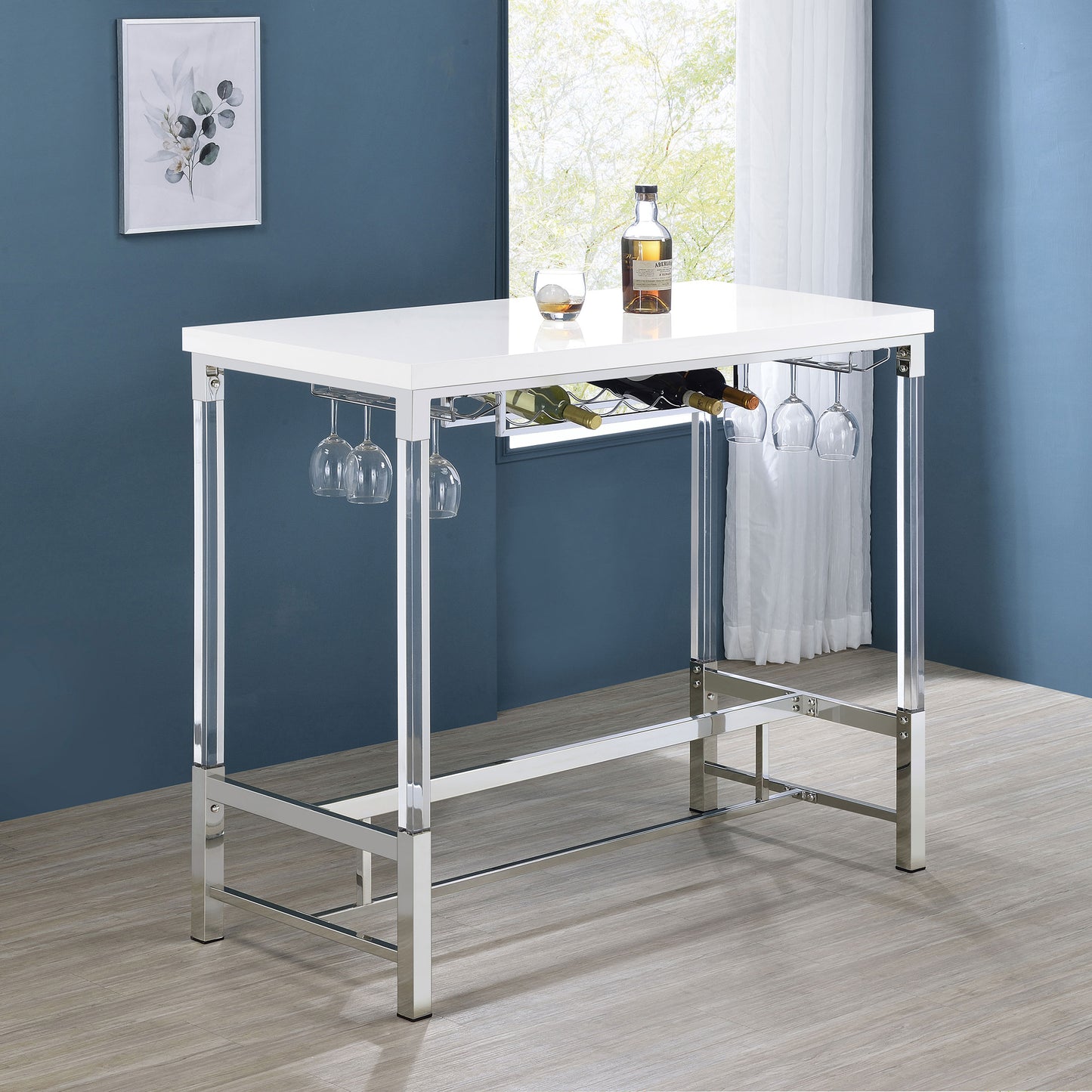 wren 47-inch acrylic leg bar table white high gloss