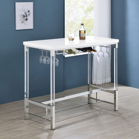 Kyle 47-inch Acrylic Leg Bar Table White High GlossWhite High Gloss