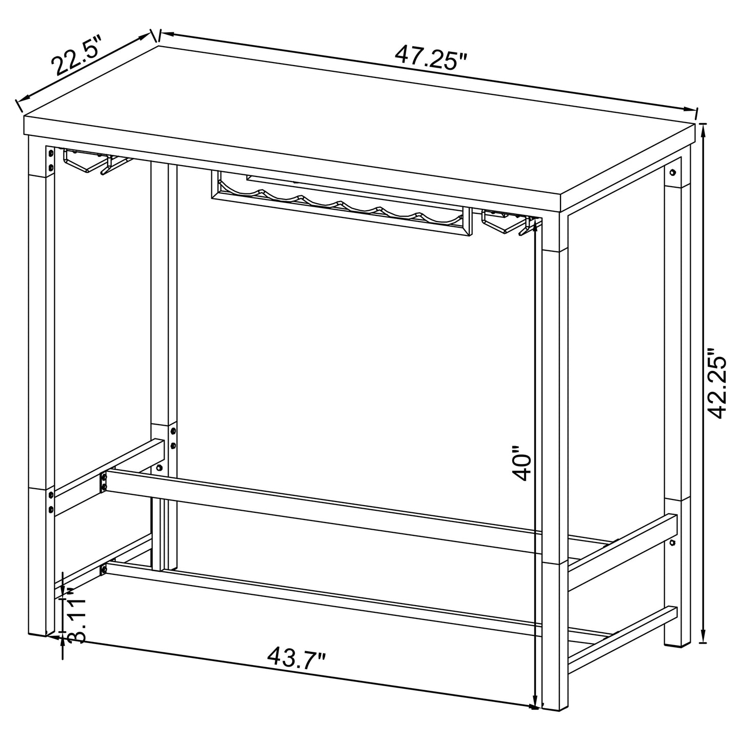 wren 47-inch acrylic leg bar table white high gloss