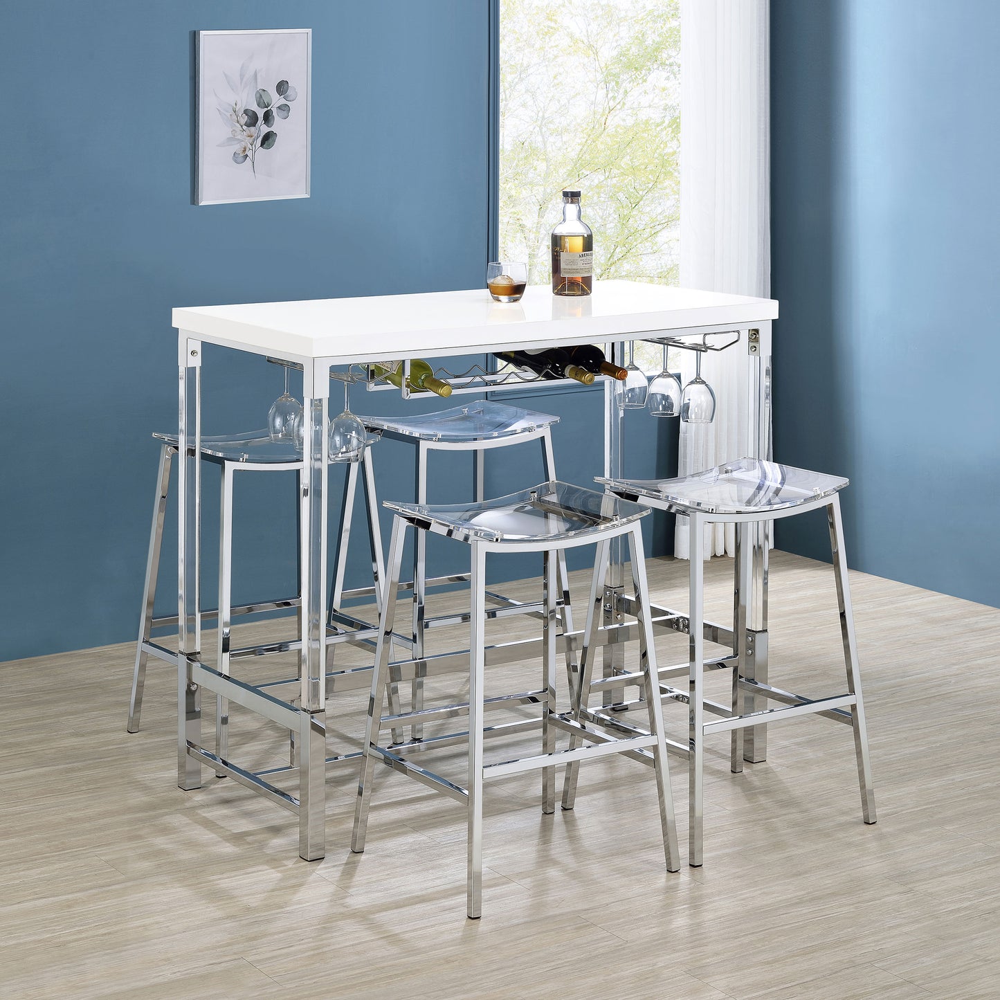 wren 47-inch acrylic leg bar table white high gloss