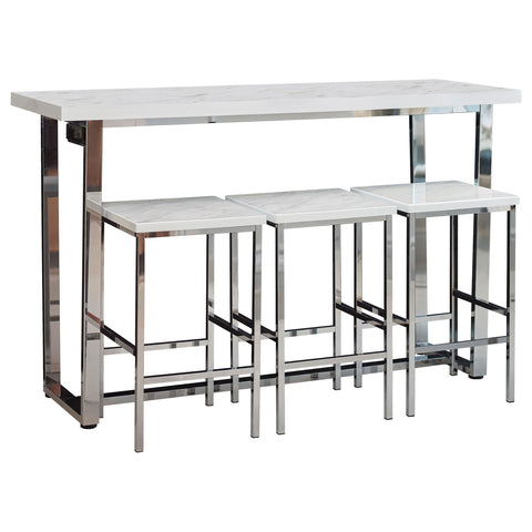 Alvin 4-piece Rectangular Counter Height Table Set ChromeWhite Faux Marble