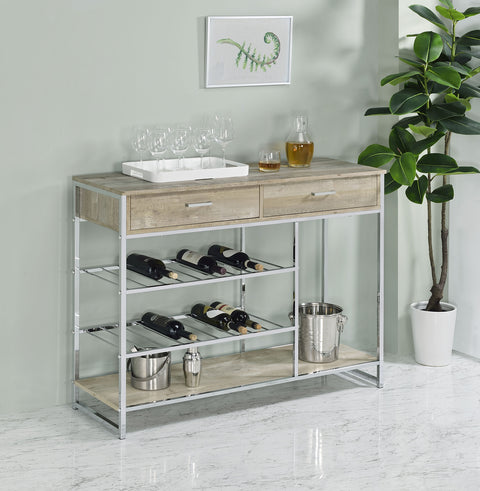 Barnett 2-drawer Home Bar Storage with Wine Rack GreyGrey Washed Oak
