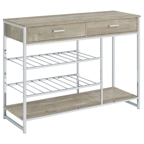 Barnett 2-drawer Home Bar Storage with Wine Rack GreyGrey Washed Oak