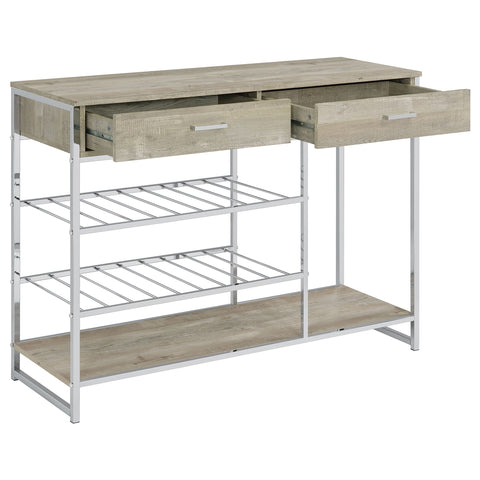 Barnett 2-drawer Home Bar Storage with Wine Rack GreyGrey Washed Oak