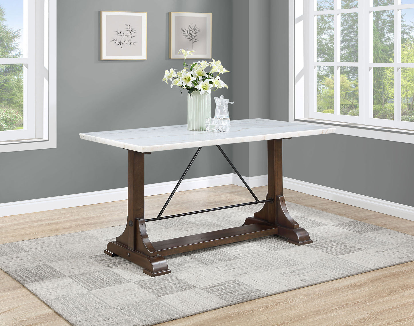 nala 66-inch marble top counter height dining table white