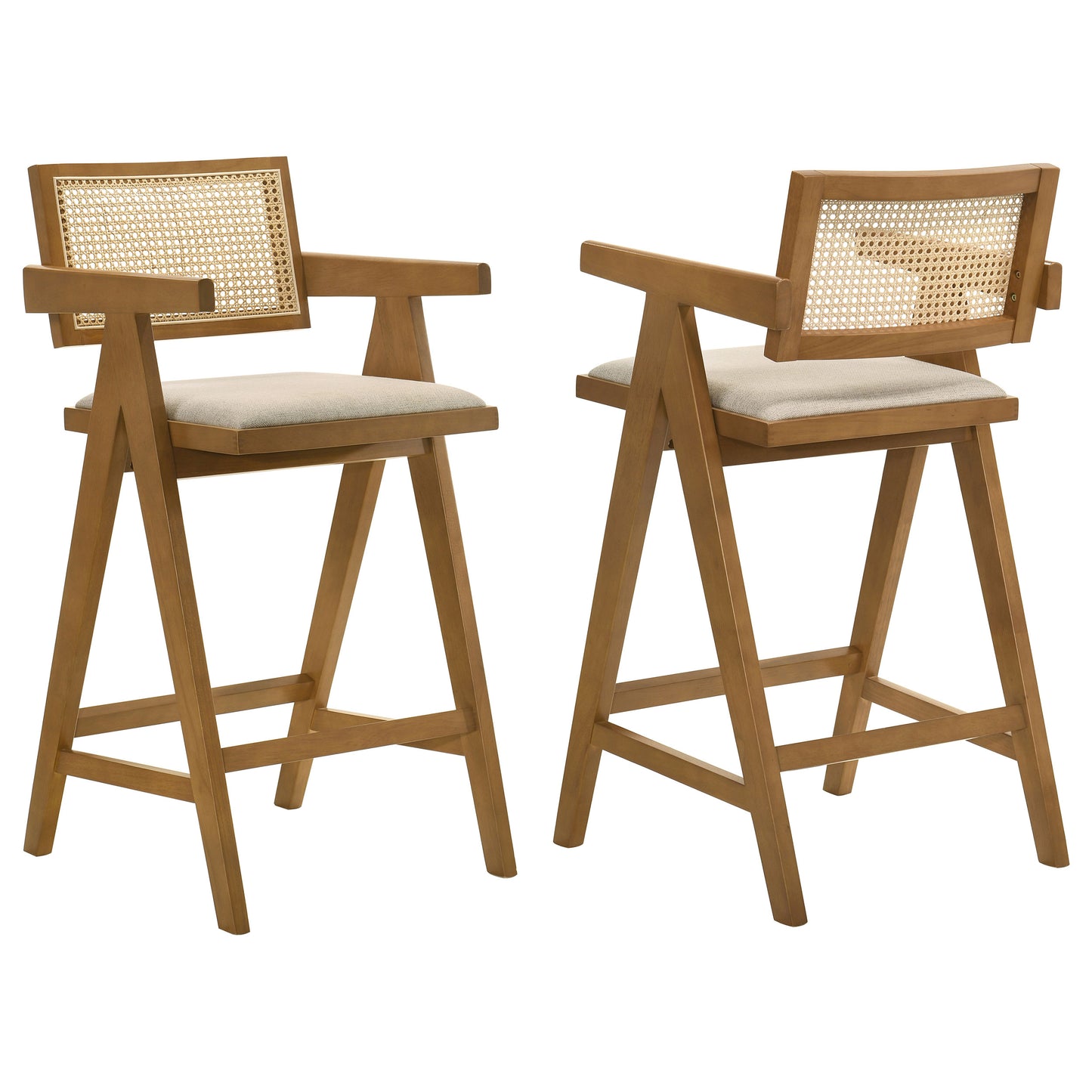 dorian woven rattan wood bar chair light walnut (set of 2)