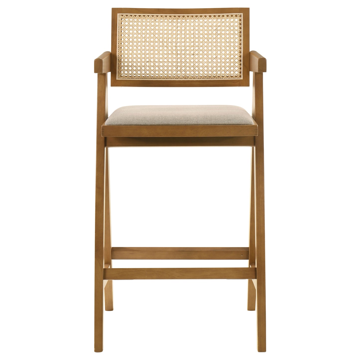 dorian woven rattan wood bar chair light walnut (set of 2)