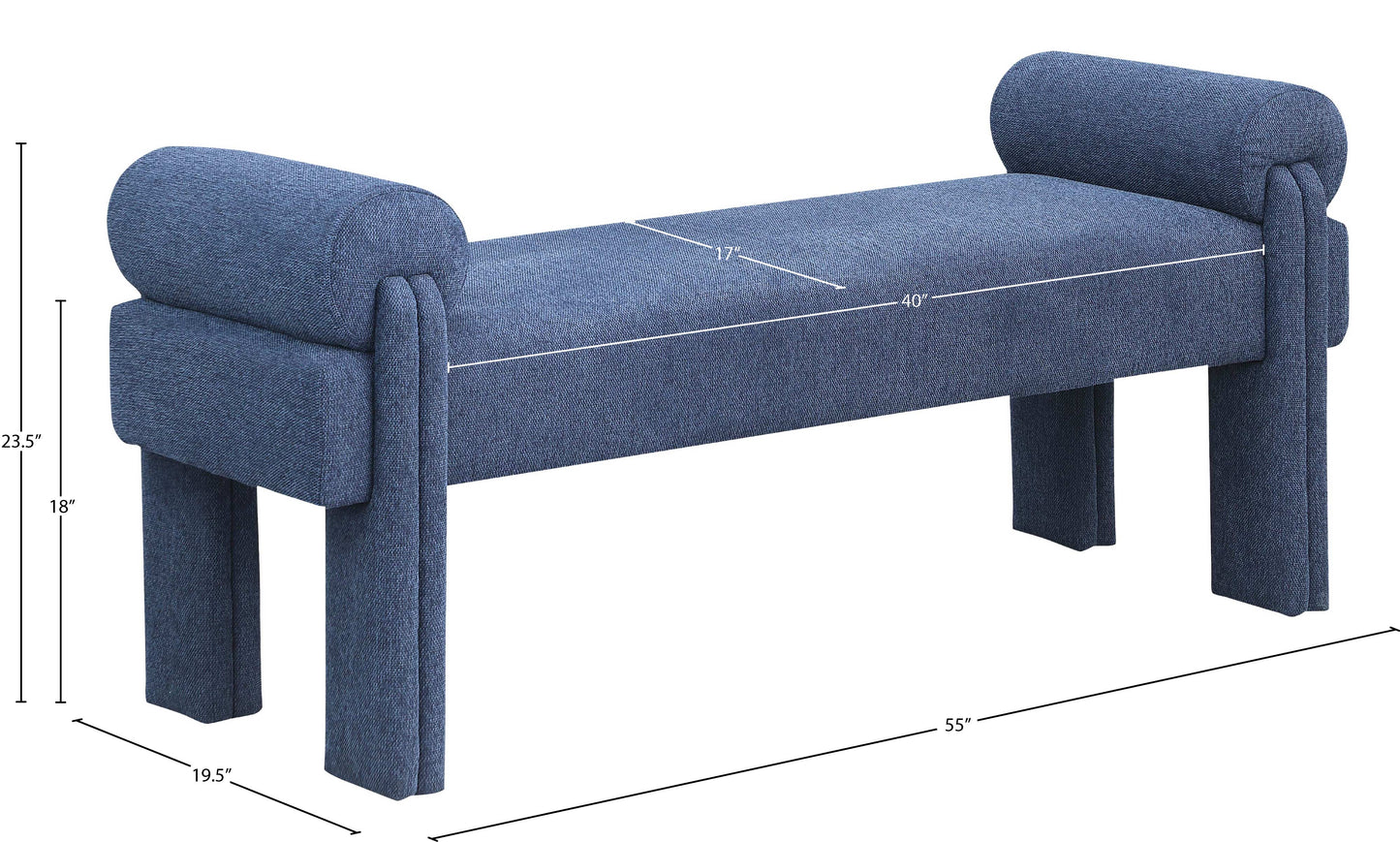 emerson navy polyester fabric bench navy