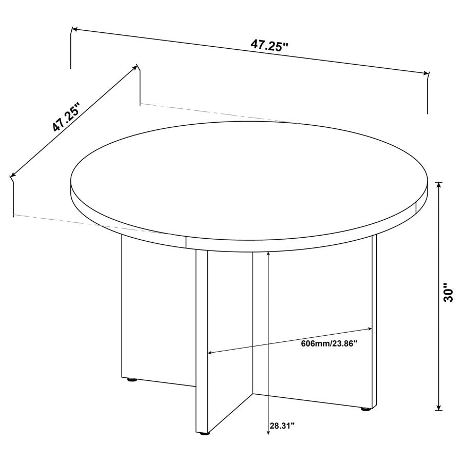 tatum round engineered wood dining table with decorative laminate mango brown