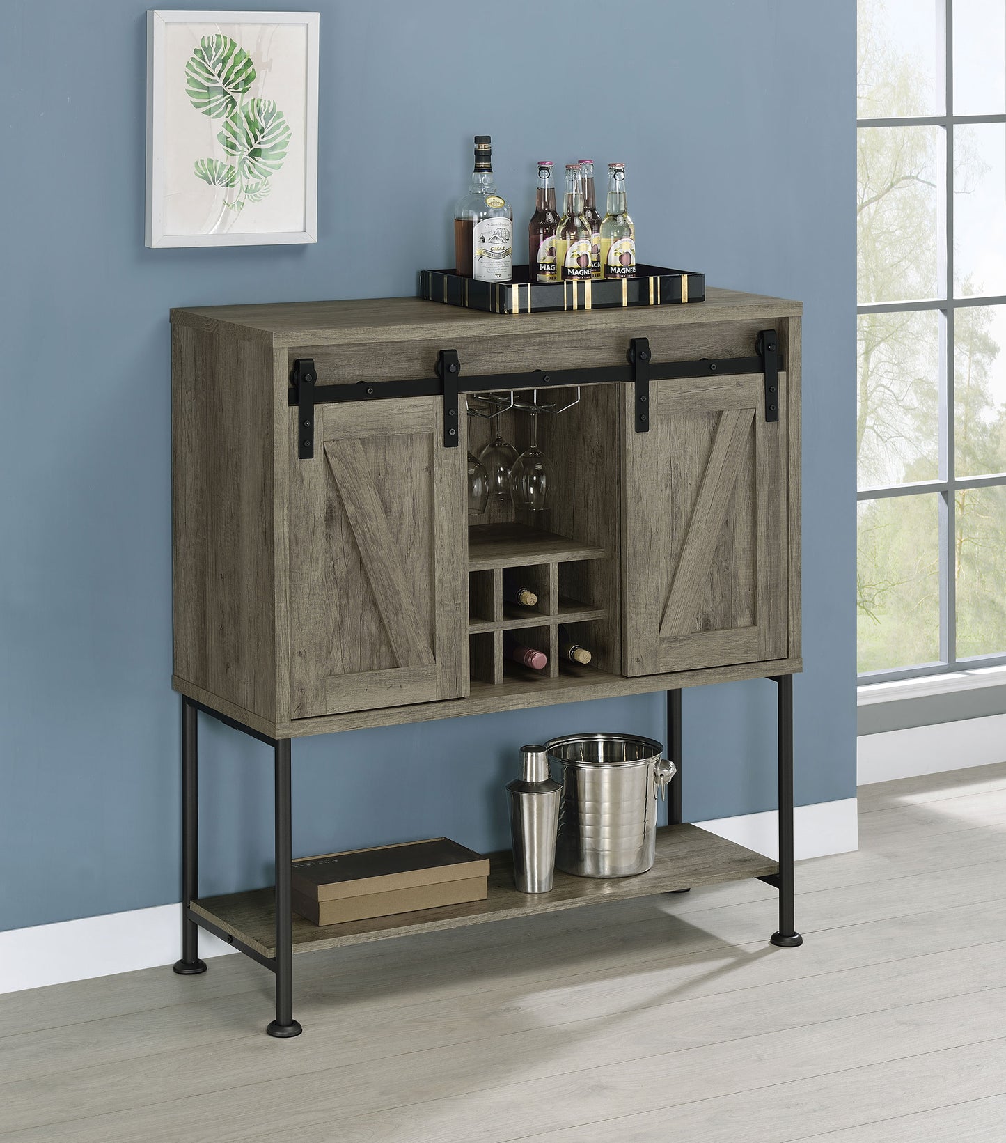 zayan sliding door home bar wine cabinet grey driftwoodgrey driftwood