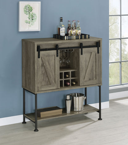 Zayan Sliding Door Home Bar Wine Cabinet Grey DriftwoodGrey Driftwood