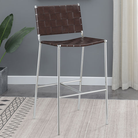 Rhapsody Upholstered Pub Height Bar Stool Brown and ChromeBrown