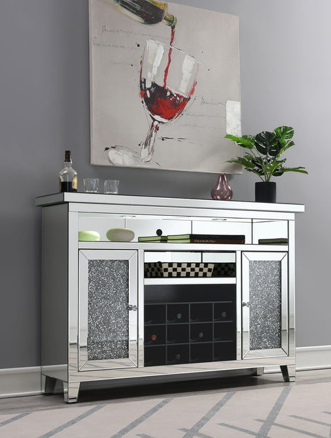 Valerie 2-door LED Mirrored Wine Storage Bar Cabinet SilverMirror