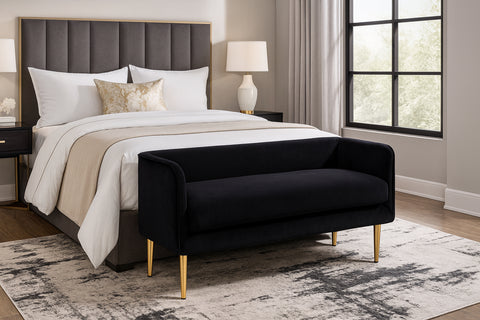 Indie Black Velvet Upholstered Bench, 1 Piece