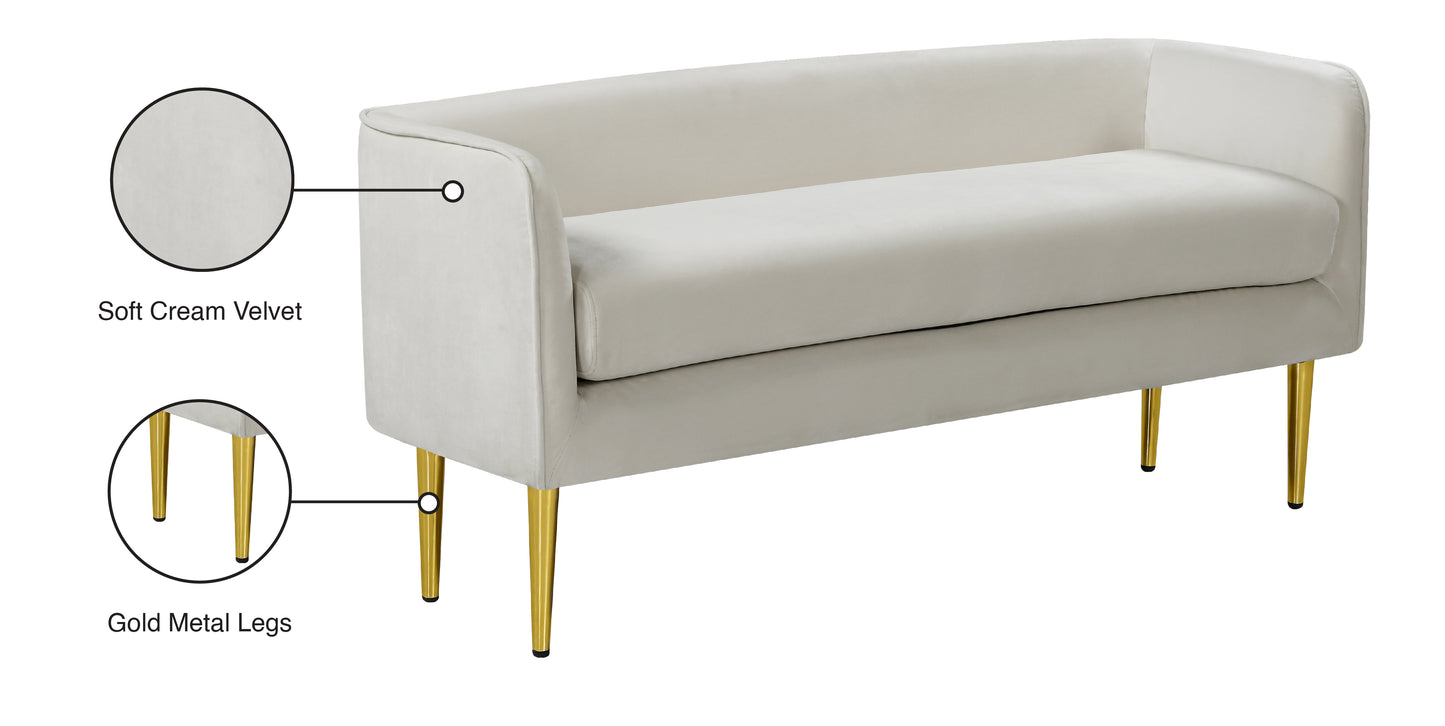 eden cream velvet bench cream