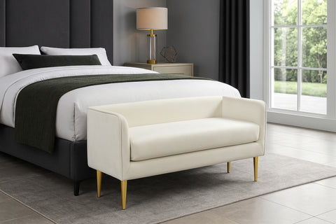 Indie Cream Velvet Upholstered Bench, 1 Piece