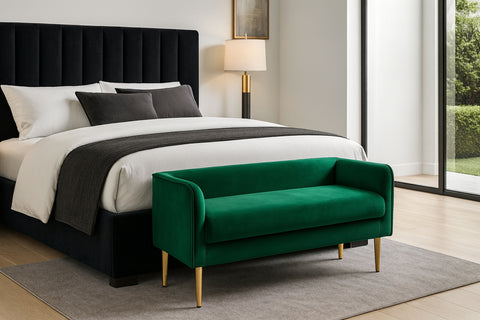 Indie Green Velvet Upholstered Bench, 1 Piece