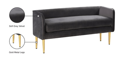 Eden Grey Velvet Bench Grey