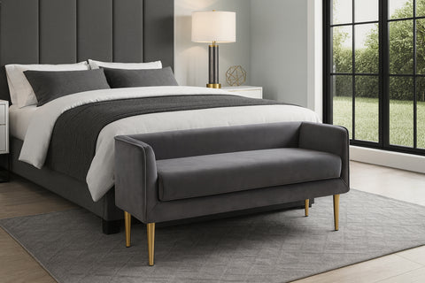 Indie Grey Velvet Upholstered Bench, 1 Piece