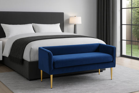 Indie Navy Velvet Upholstered Bench, 1 Piece