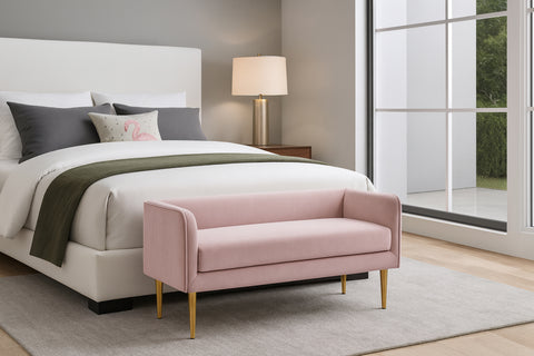 Indie Pink Velvet Upholstered Bench, 1 Piece