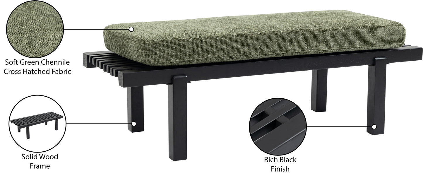 elly green chenille fabric bench green