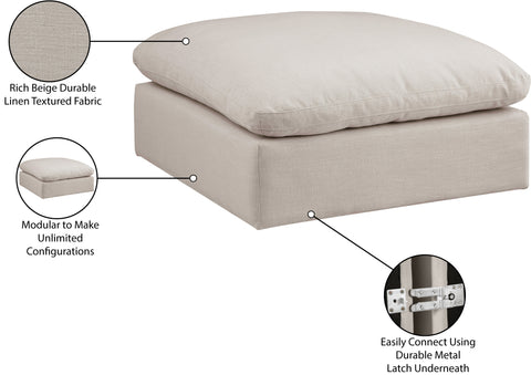 Farrah Beige Linen Textured Fabric Upholstered Ottoman, 1 Piece