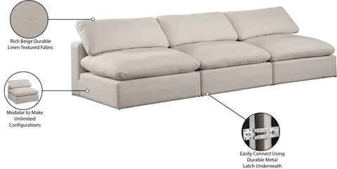 Farrah 117" Beige Linen Textured Fabric Upholstered Armless Sofa, 3-Piece
