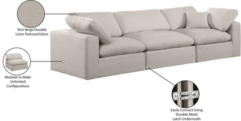Farrah 119" Beige Linen Textured Fabric Upholstered Sofa, 3-Piece