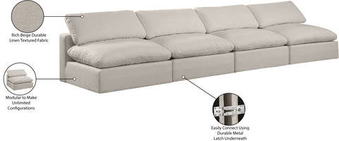 Farrah 156" Beige Linen Textured Fabric Upholstered Armless Sofa, 4-Piece