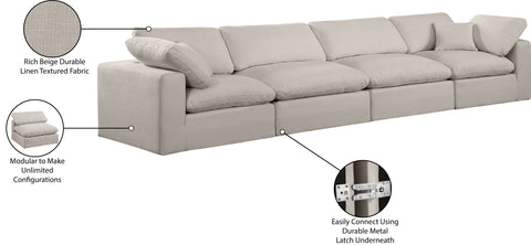 Farrah 158" Beige Linen Textured Fabric Upholstered Sofa, 4-Piece