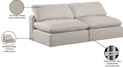 Farrah 78" Beige Linen Textured Fabric Upholstered Armless Sofa, 2-Piece