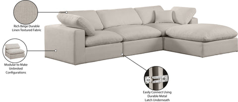 Farrah 119" Beige Linen Textured Fabric Upholstered Sectional, 4-Piece