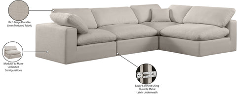 Farrah 119" Beige Linen Textured Fabric Upholstered Sectional, 4-Piece (Style 2)