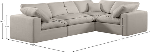 Farrah 119" Beige Linen Textured Fabric Upholstered Sectional, 4-Piece (Style 3)
