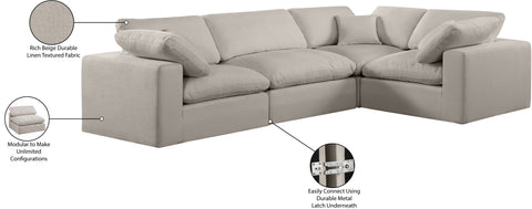 Farrah 119" Beige Linen Textured Fabric Upholstered Sectional, 4-Piece (Style 3)